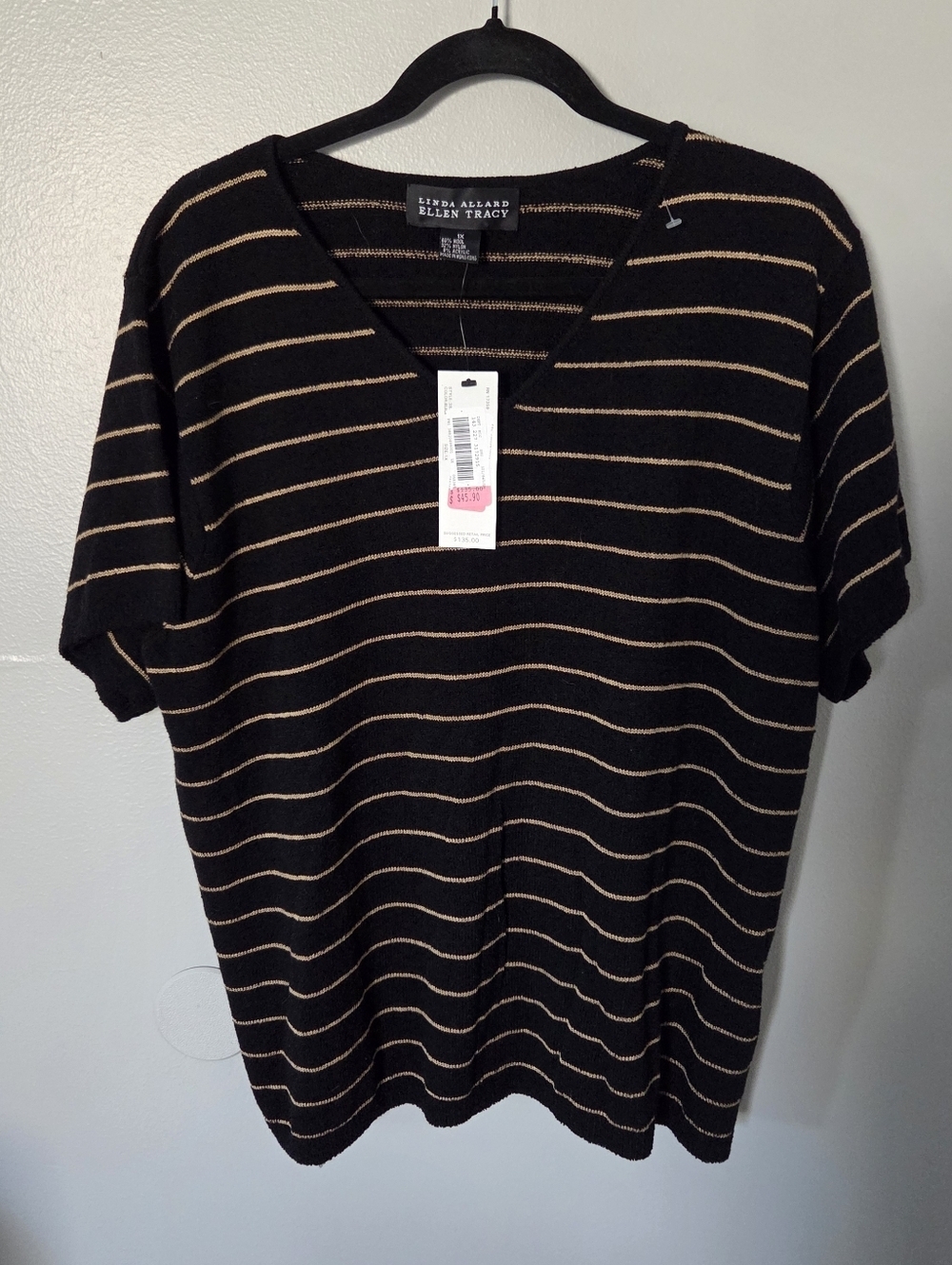 Linda Allard Ellen Tracy Womens Black Striped Wool Blend Top. Sz 1X/XL Office - Picture 2 of 7